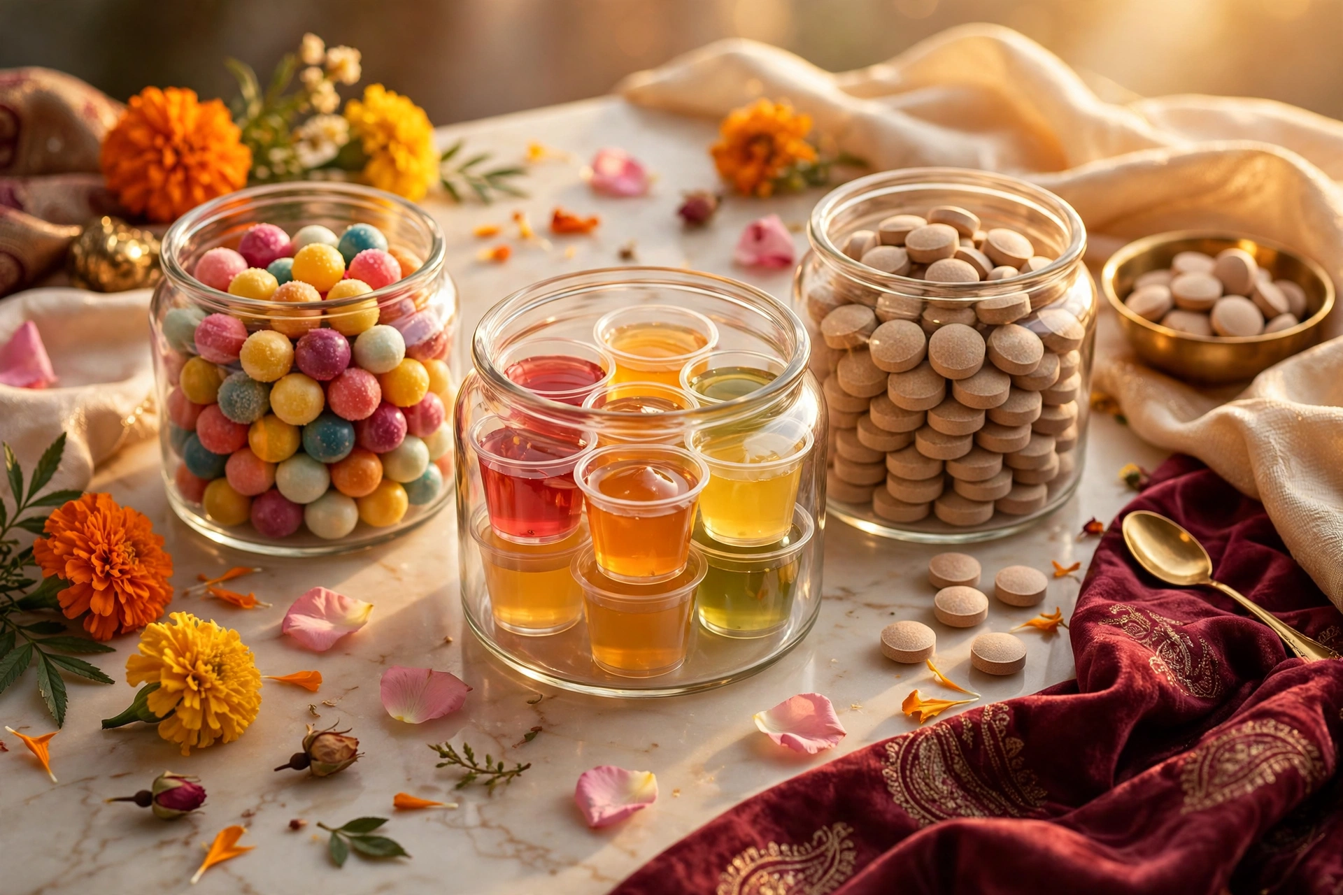 Shyam Salasar candies and jellies in glass jars